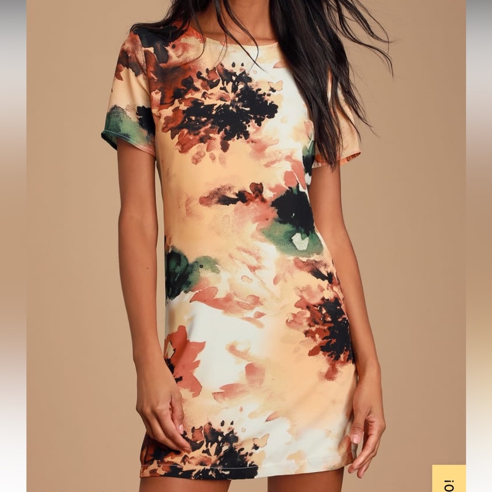 Lulus Camaraderie Orange Print Shift Dress